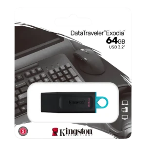 Picture depicting a Kingston 64GB flash drive in its original packaging